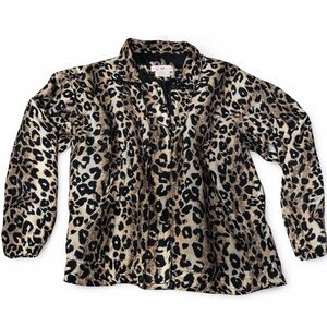 90’s y2k aesthetic Wind Breaker Silk Jacket Leopard Print Large